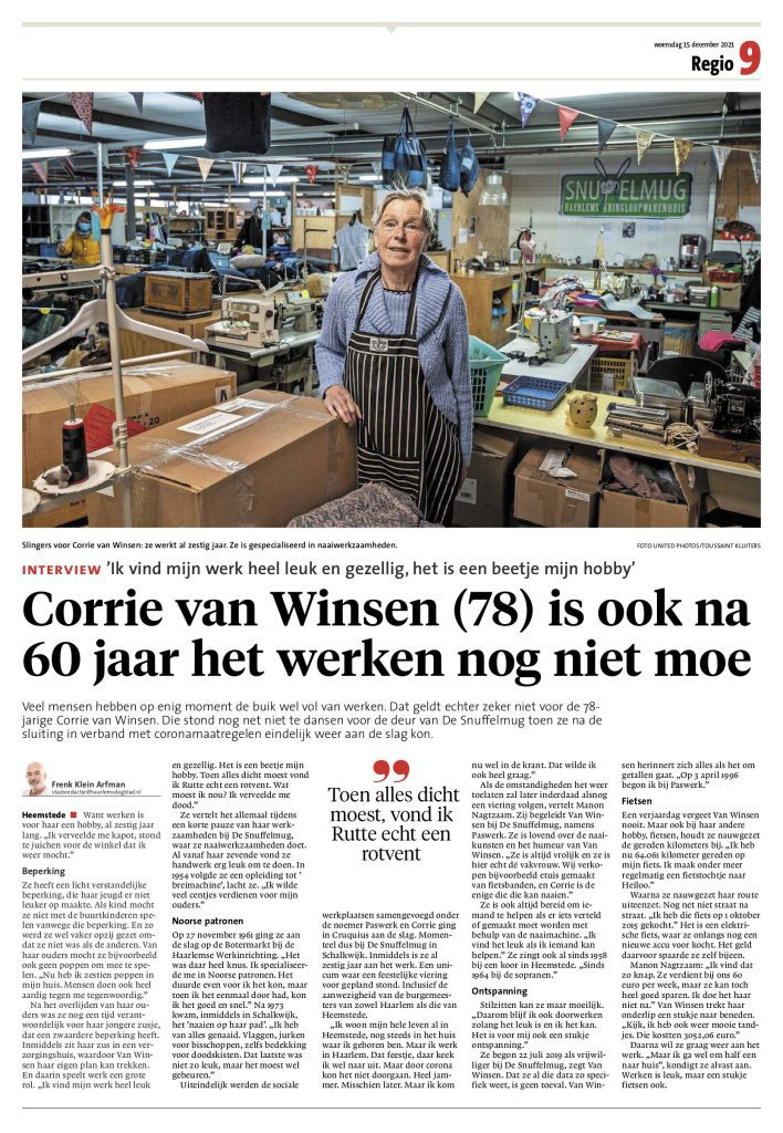 interview-corrie-van-winsen-werkdag-snuffelmug-haarlems-dagblad-15-12-21 